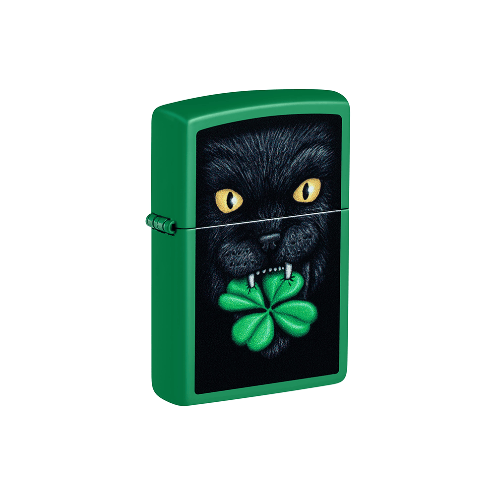 ONE Animal · Plant Zippo Feline Lucky Cat Clover Design Zippo Grass Green Matte Lighter - Lucky Cat Design