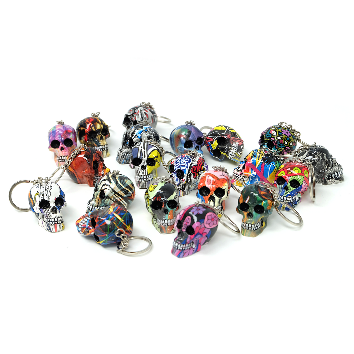Resin Skull Keychain with Water Transfer Print