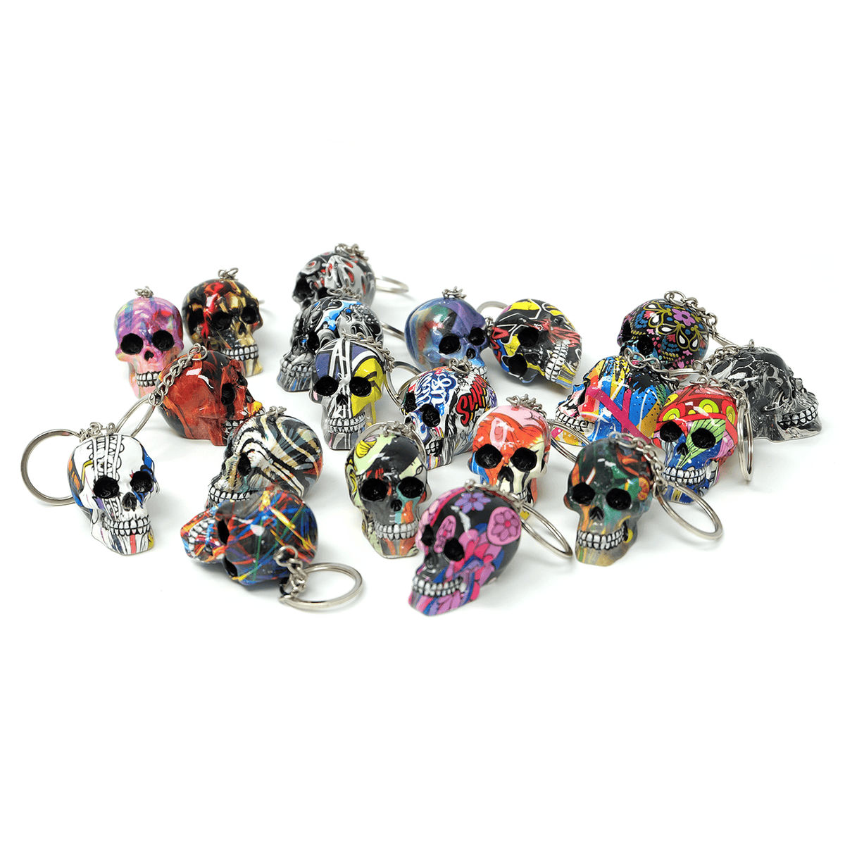Super Supplys Inc Keychain Resin Skull Keychain with Water Transfer Print Resin Skull Keychain with Water Transfer Print