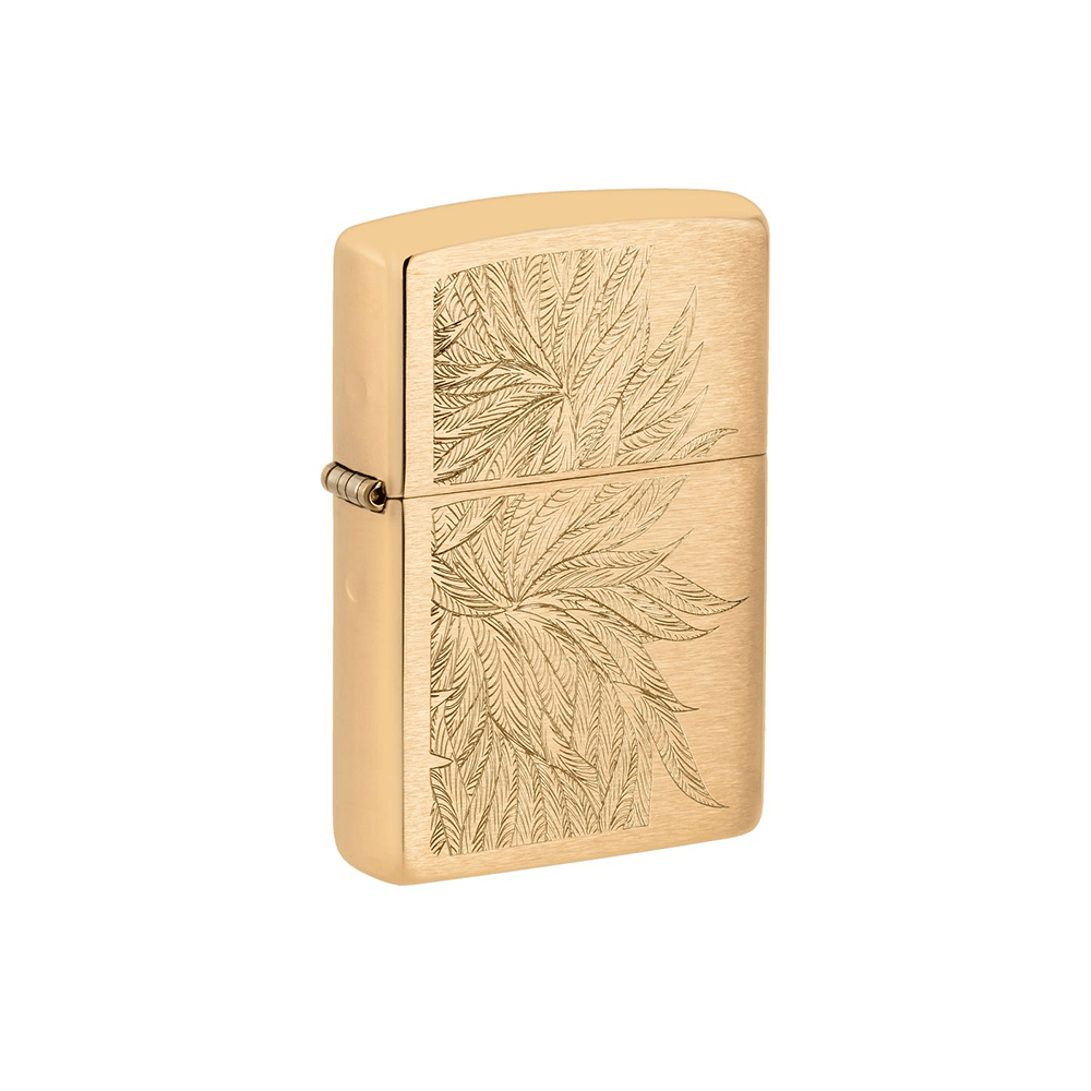 ONE Cannabis · Flower Zippo 46826 Gold Cannabis Lush Leaves Engrave Design Zippo 46826 Gold Cannabis Lush Leaves Engrave Design