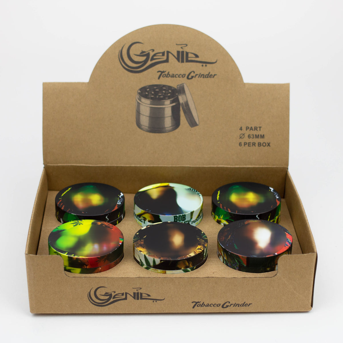 Genie 63 mm Rasta Man 4-Part Metal Grinder - Box of 6