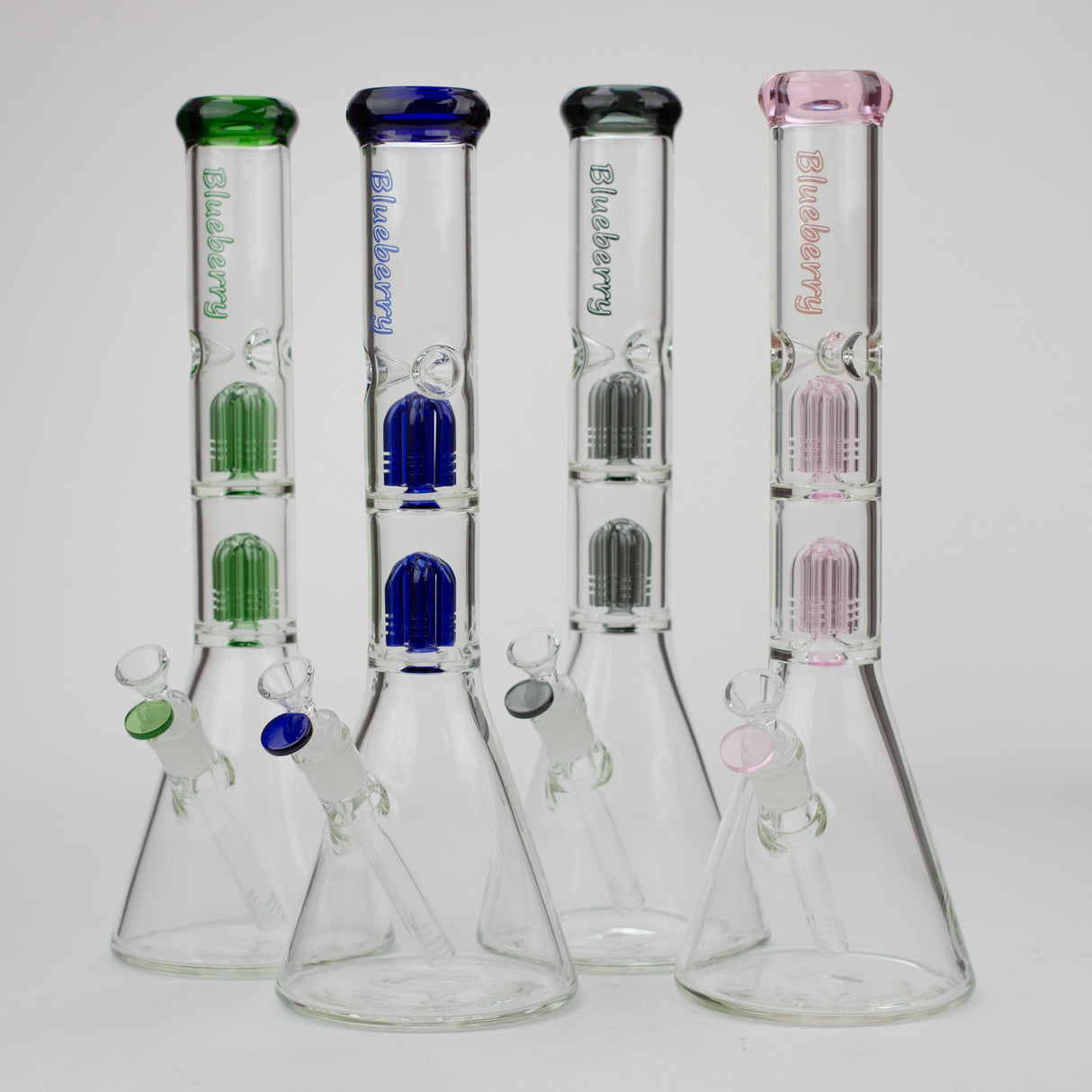 Blueberry 15" Double Tree Perc 7mm Beaker Bong