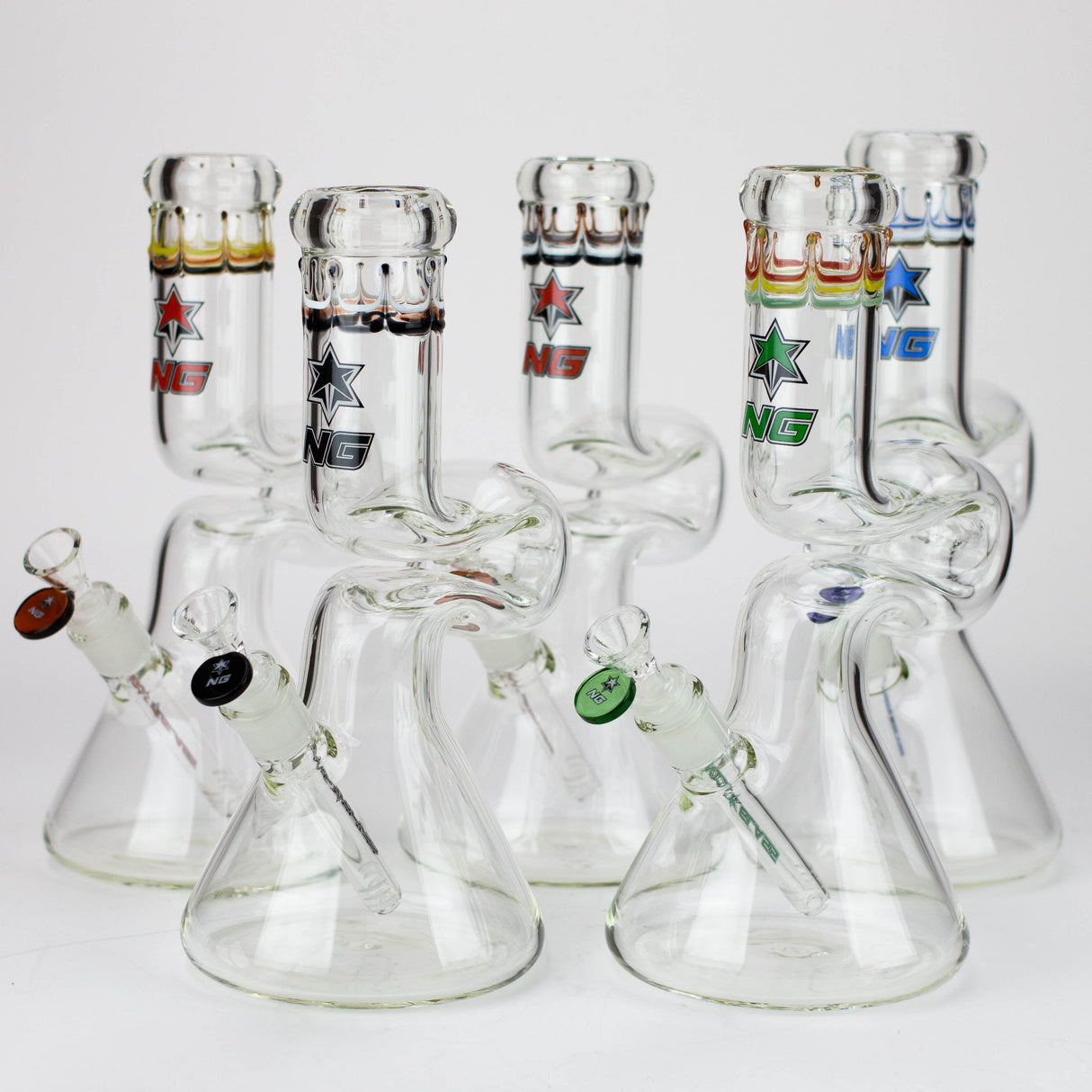 Bang en verre à bec verseur NG 12" Zig-Zag de couleur