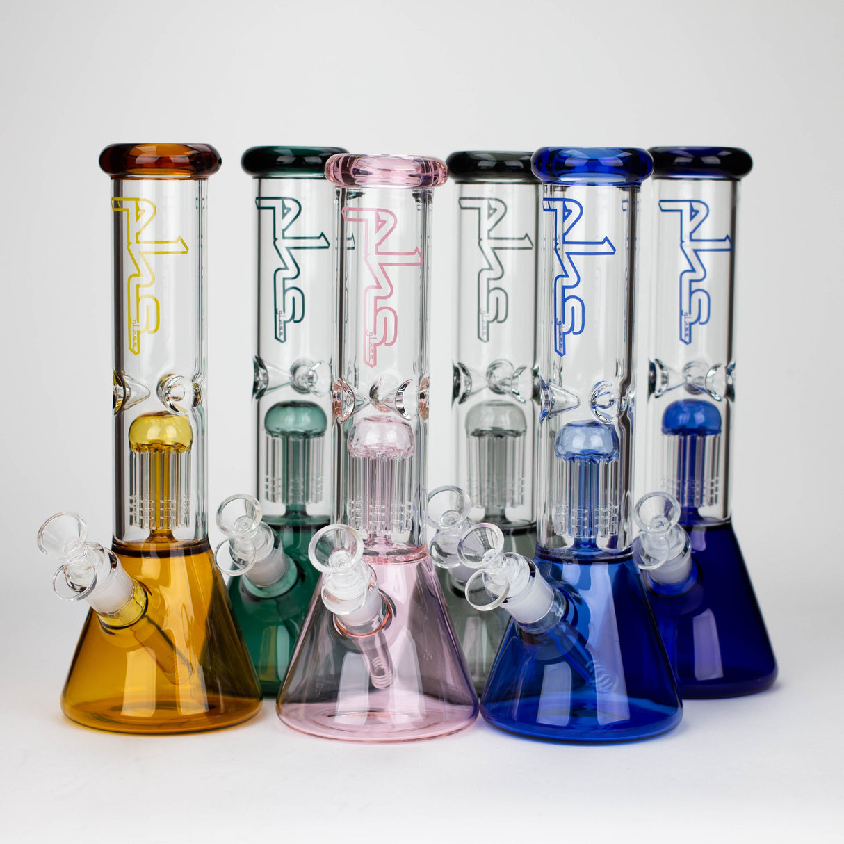 PHS 12" 8-Arm Tree Perc Colour Beaker Glass Bong
