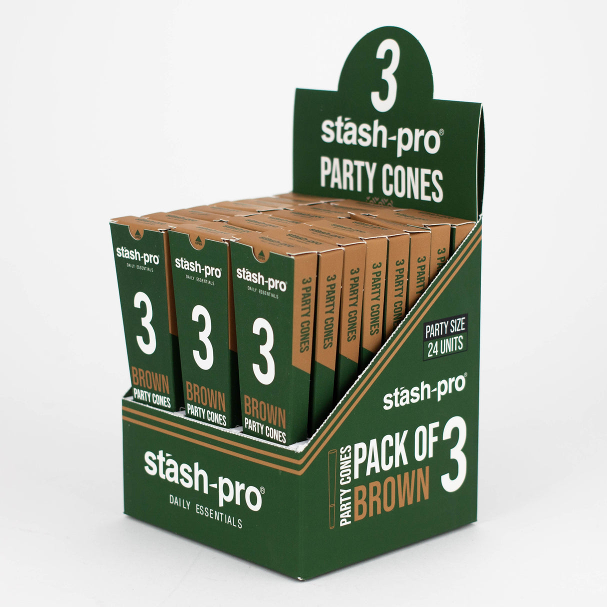Stash-Pro | Unbleached (Brown) Party Pack 3 Cones box of 24