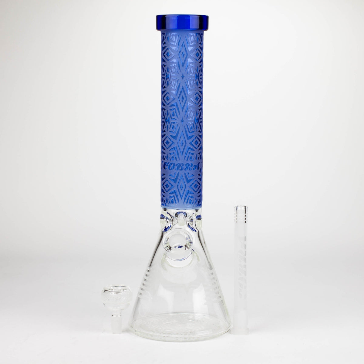 JJ Distribution Glass Bong OBRA 14-Inch Sandblasted Geometric 7mm Glass Bong COBRA 14" Geometric 7mm Glass Bong - Ice Catcher