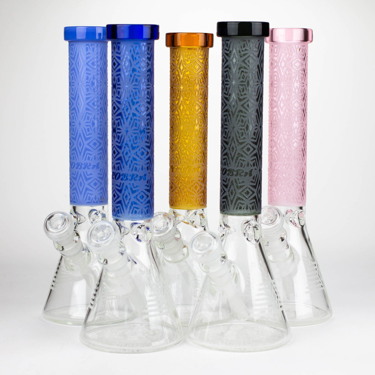 JJ Distribution Glass Bong OBRA 14-Inch Sandblasted Geometric 7mm Glass Bong COBRA 14" Geometric 7mm Glass Bong - Ice Catcher