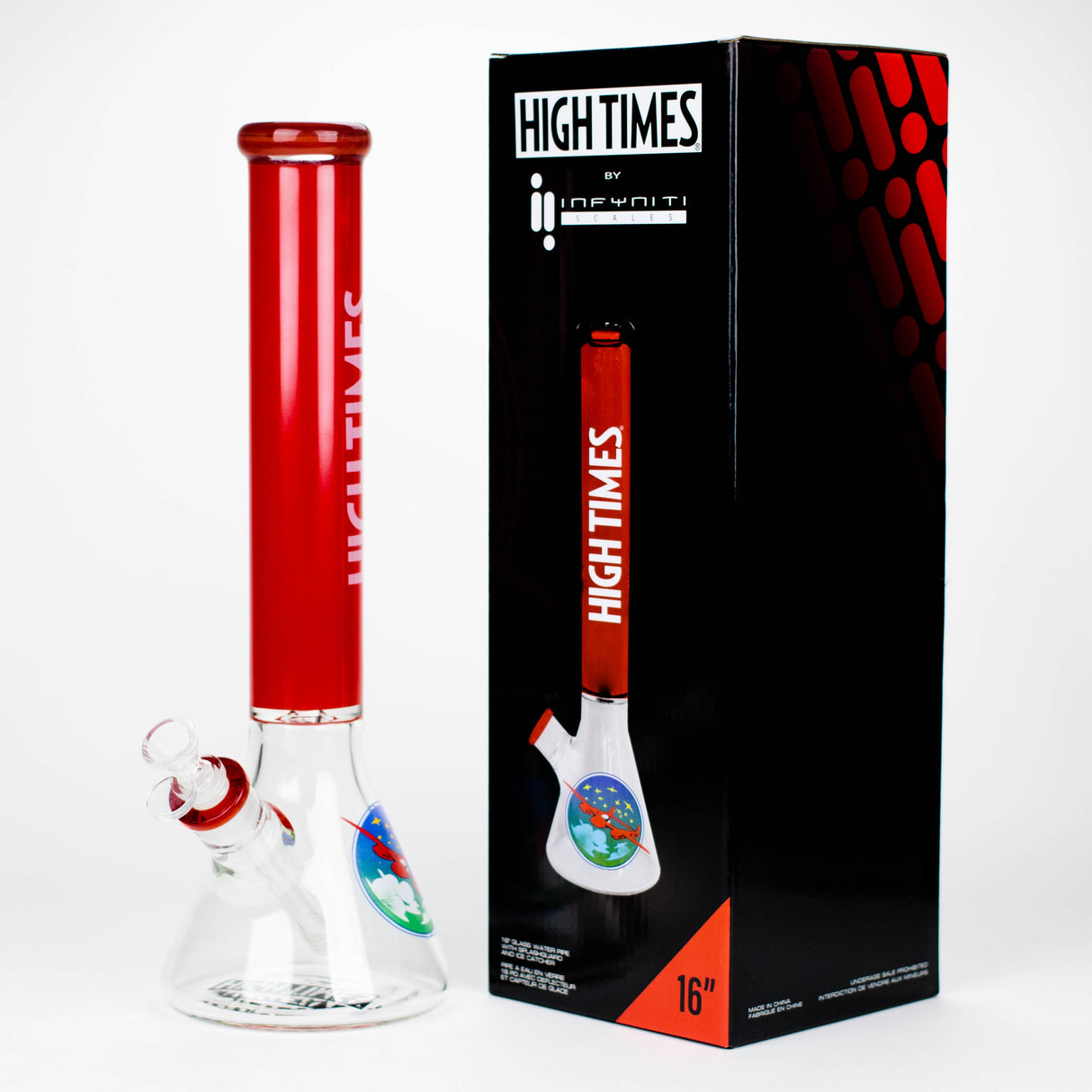 Infyniti High Times 16" Red 7mm Beaker Glass Bong