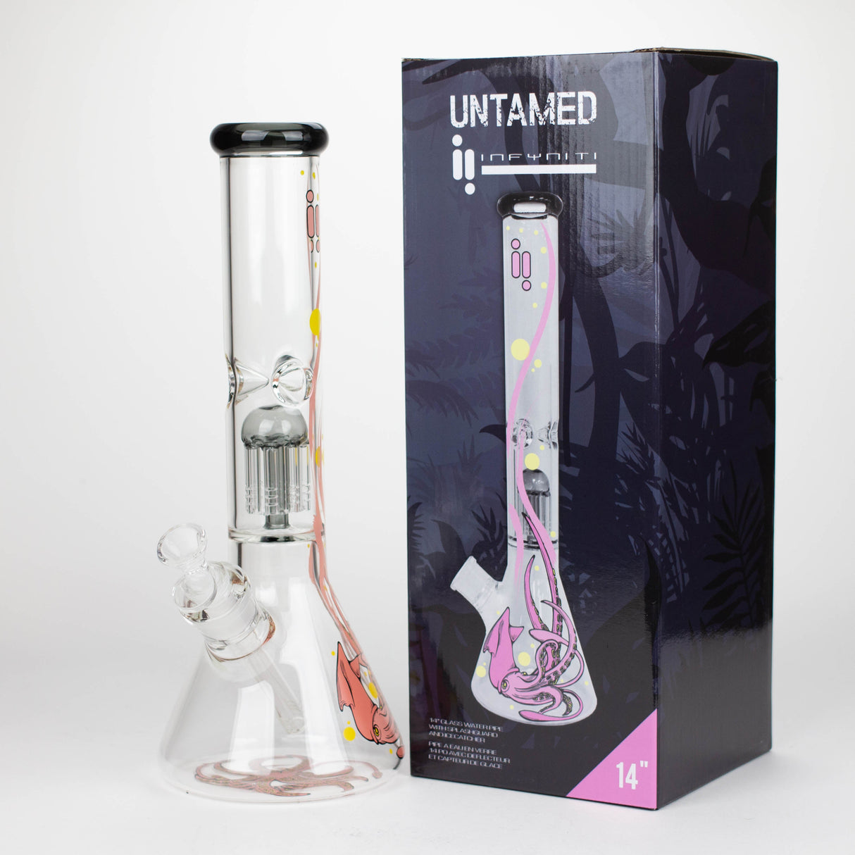 Infyniti Untamed Bong en verre avec percolateur pieuvre 14"