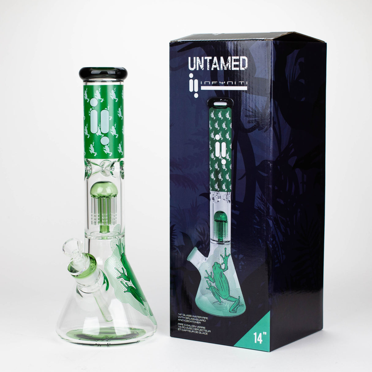 Infyniti Untamed 14" Green Frog Tree Perc Beaker Bong en verre