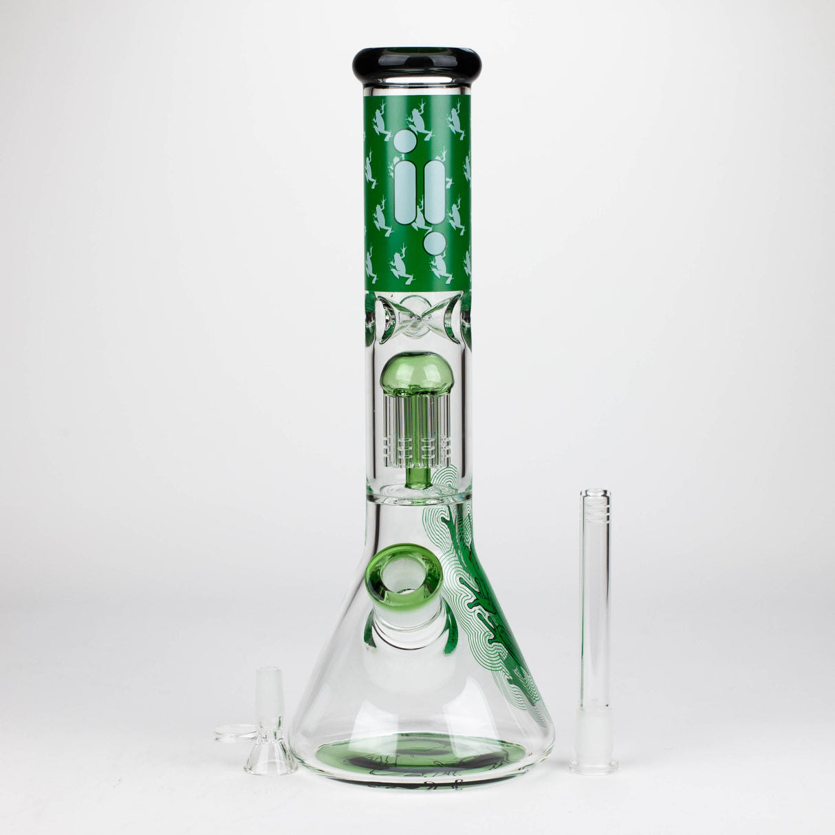 Infyniti Untamed 14" Green Frog Tree Perc Beaker Bong en verre