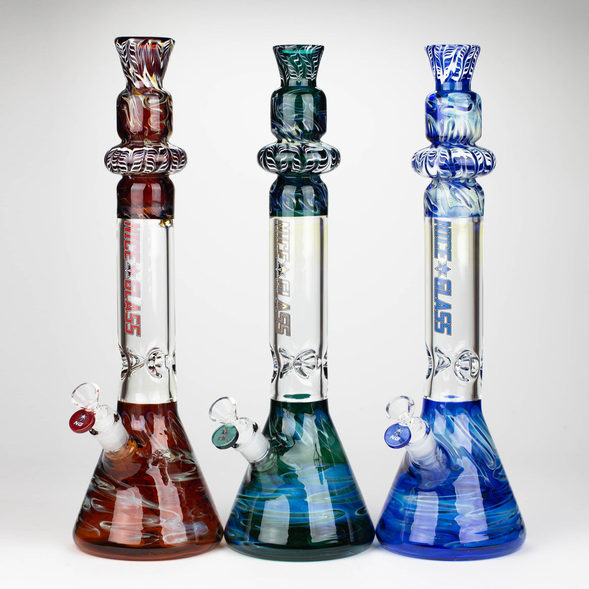 Bong en verre Bécher irisé à spirale fumée de 18 po NG