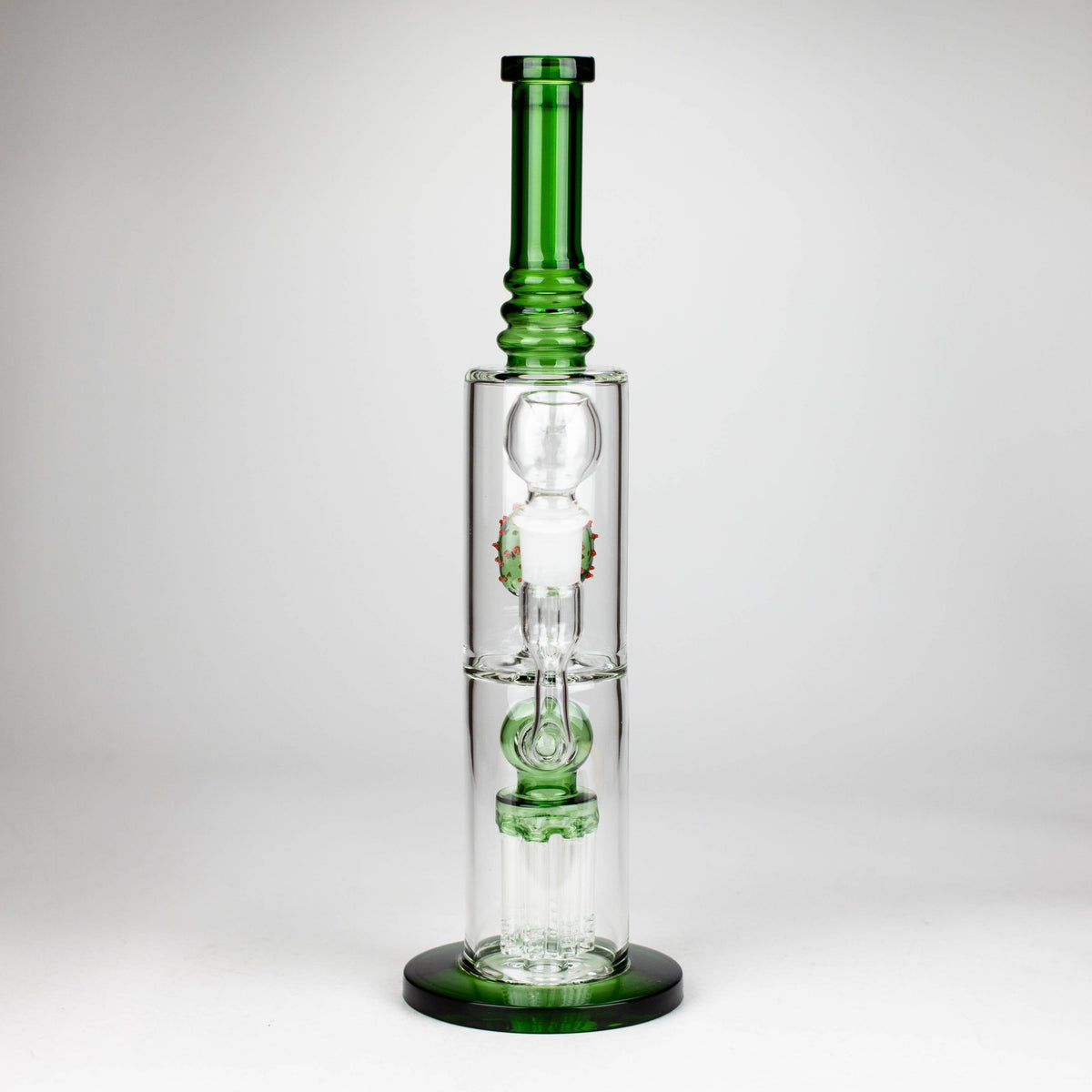 Bongzie Smokes Glass Bong 14" Color accented percolator glass bong with ball & Arm diffuser 14" Color accented percolator glass bong with ball & Arm diffuser