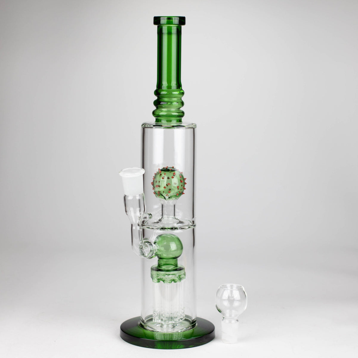 Bongzie Smokes Glass Bong 14" Color accented percolator glass bong with ball & Arm diffuser 14" Color accented percolator glass bong with ball & Arm diffuser