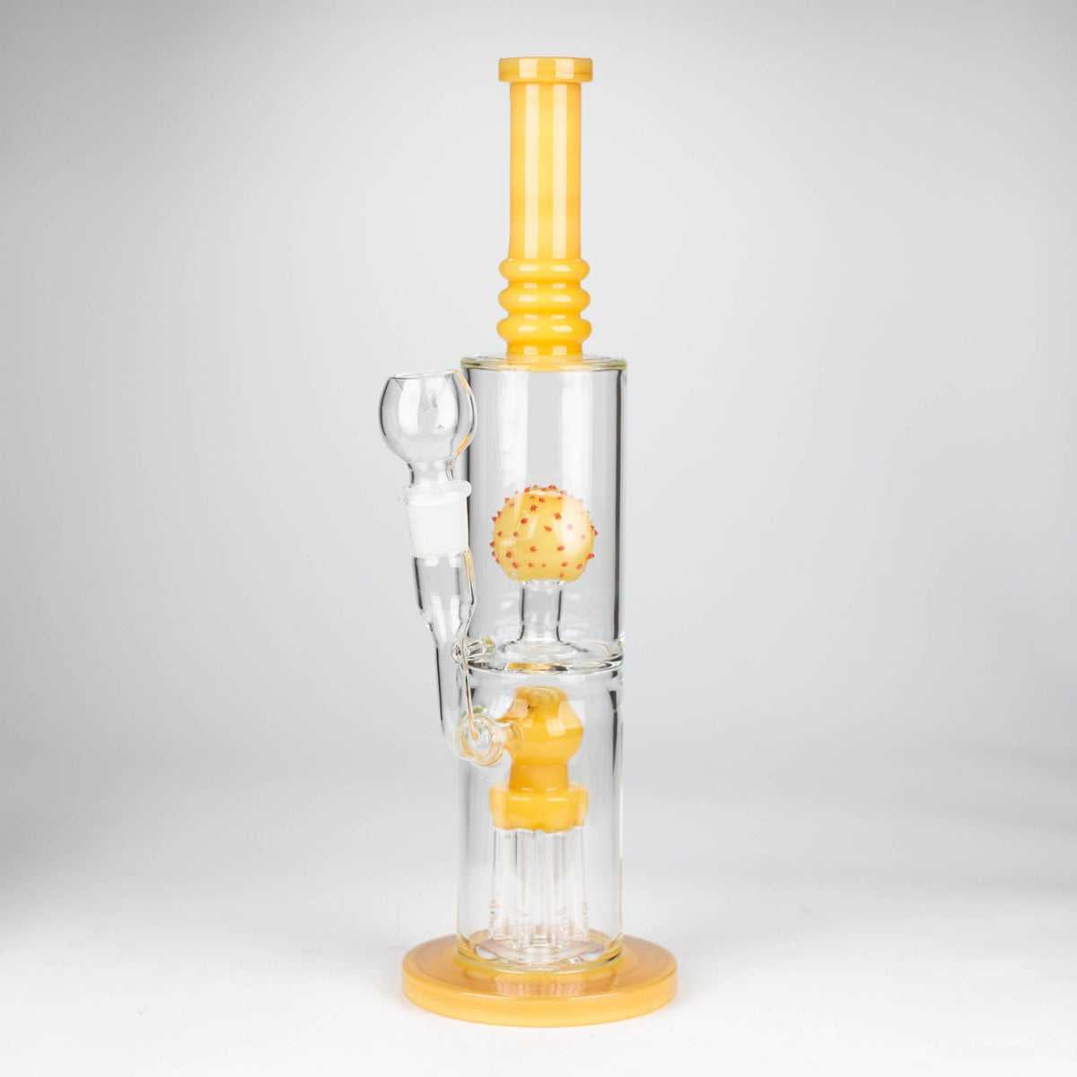 Bongzie Smokes Glass Bong 14" Color accented percolator glass bong with ball & Arm diffuser 14" Color accented percolator glass bong with ball & Arm diffuser