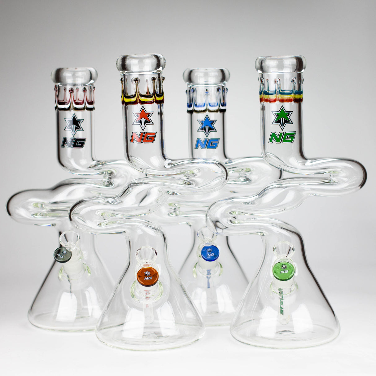 Bang en verre Zig-Zag double coude NG 14 po