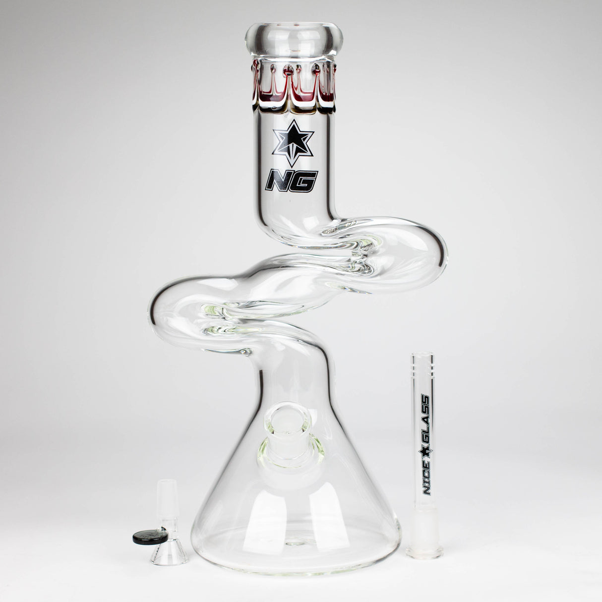Bang en verre Zig-Zag double coude NG 14 po