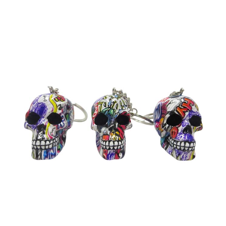 Resin Skull Keychain with Water Transfer Print