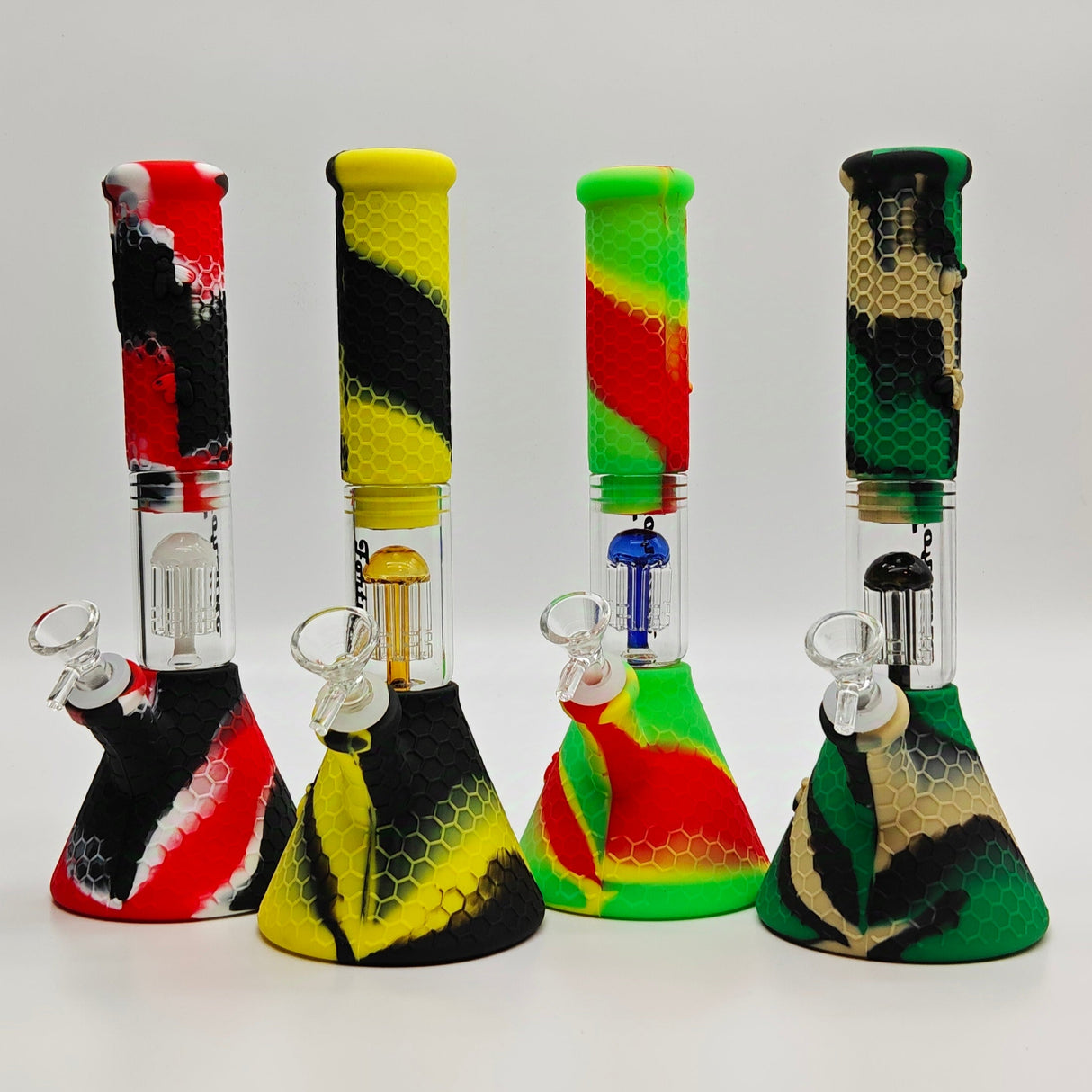Bong en silicone Fortune 11" Camo Splash avec percolateur en verre en forme d'arbre