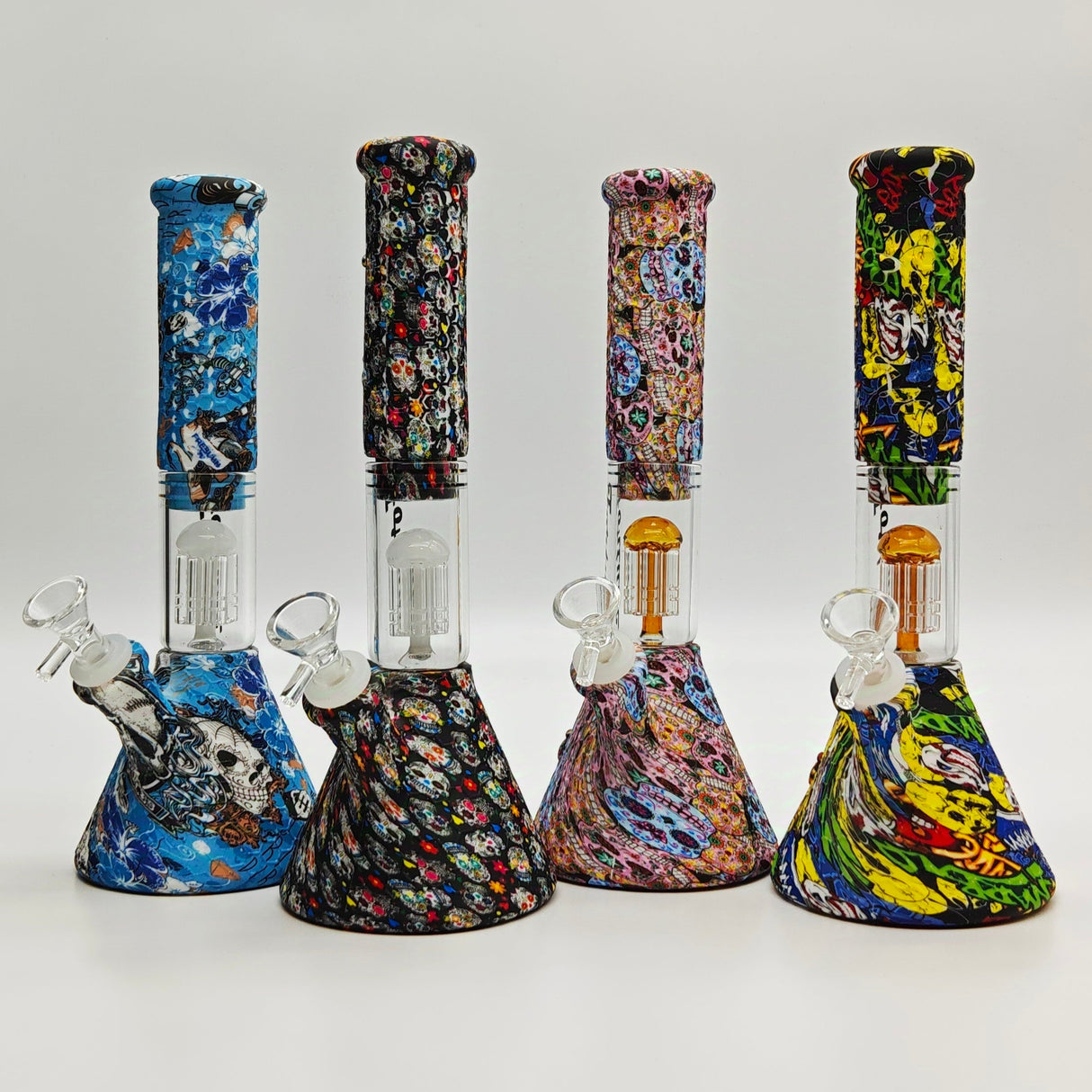 Fortune 11" Assorted Graphic Silicone Beaker Bong with Glass Tree Perc