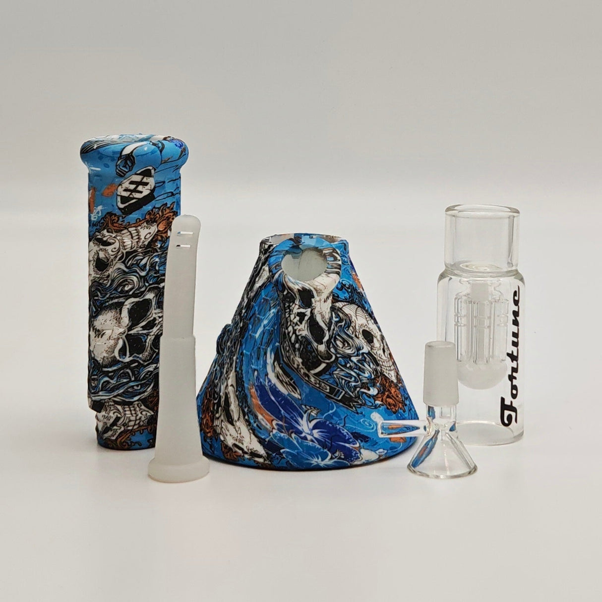 Fortune 11" Assorted Graphic Silicone Beaker Bong with Glass Tree Perc