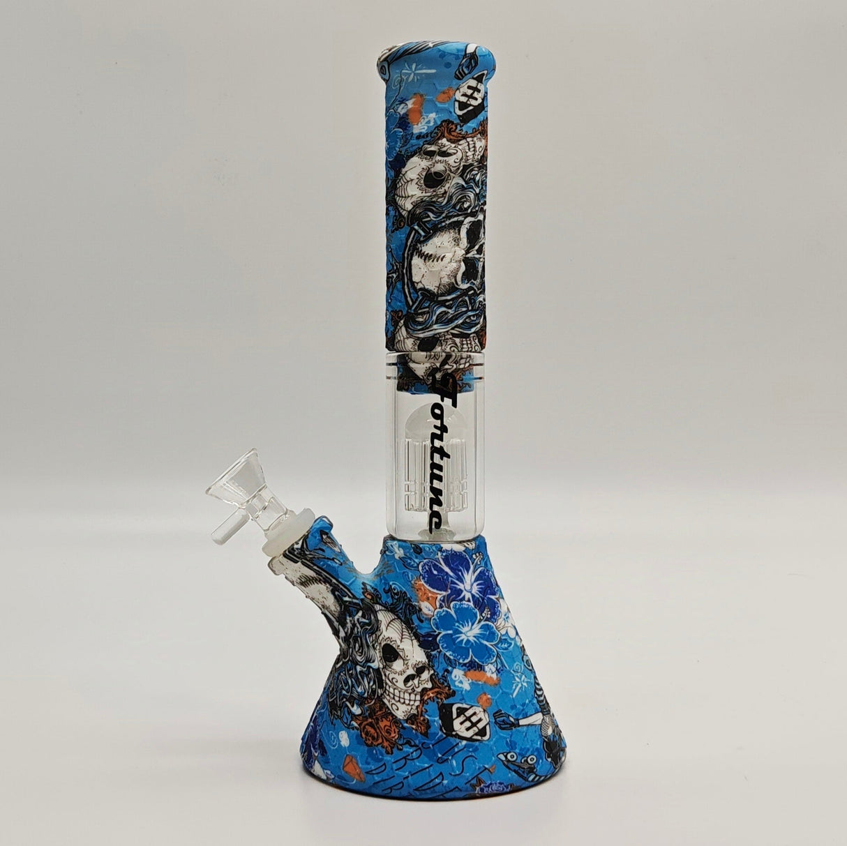 Fortune 11" Assorted Graphic Silicone Beaker Bong with Glass Tree Perc
