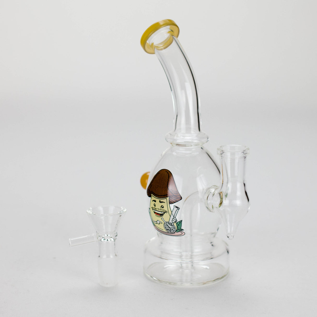 6.5" Bent Neck Cartoon Print Glass Bong with Fixed Diffuser