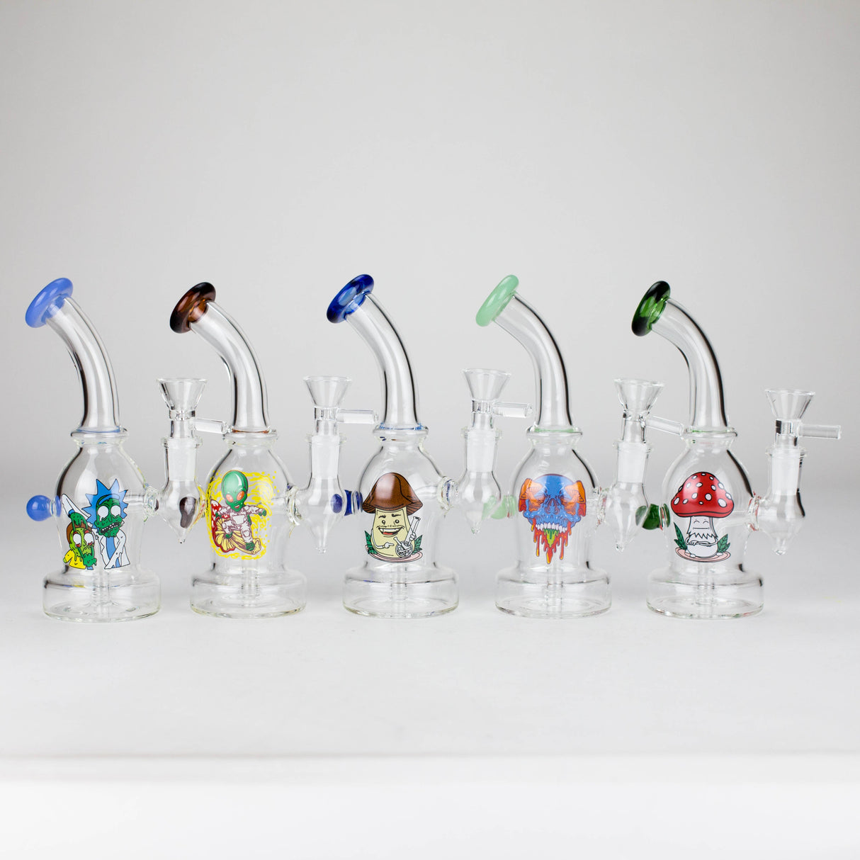 6.5" Bent Neck Cartoon Print Glass Bong with Fixed Diffuser