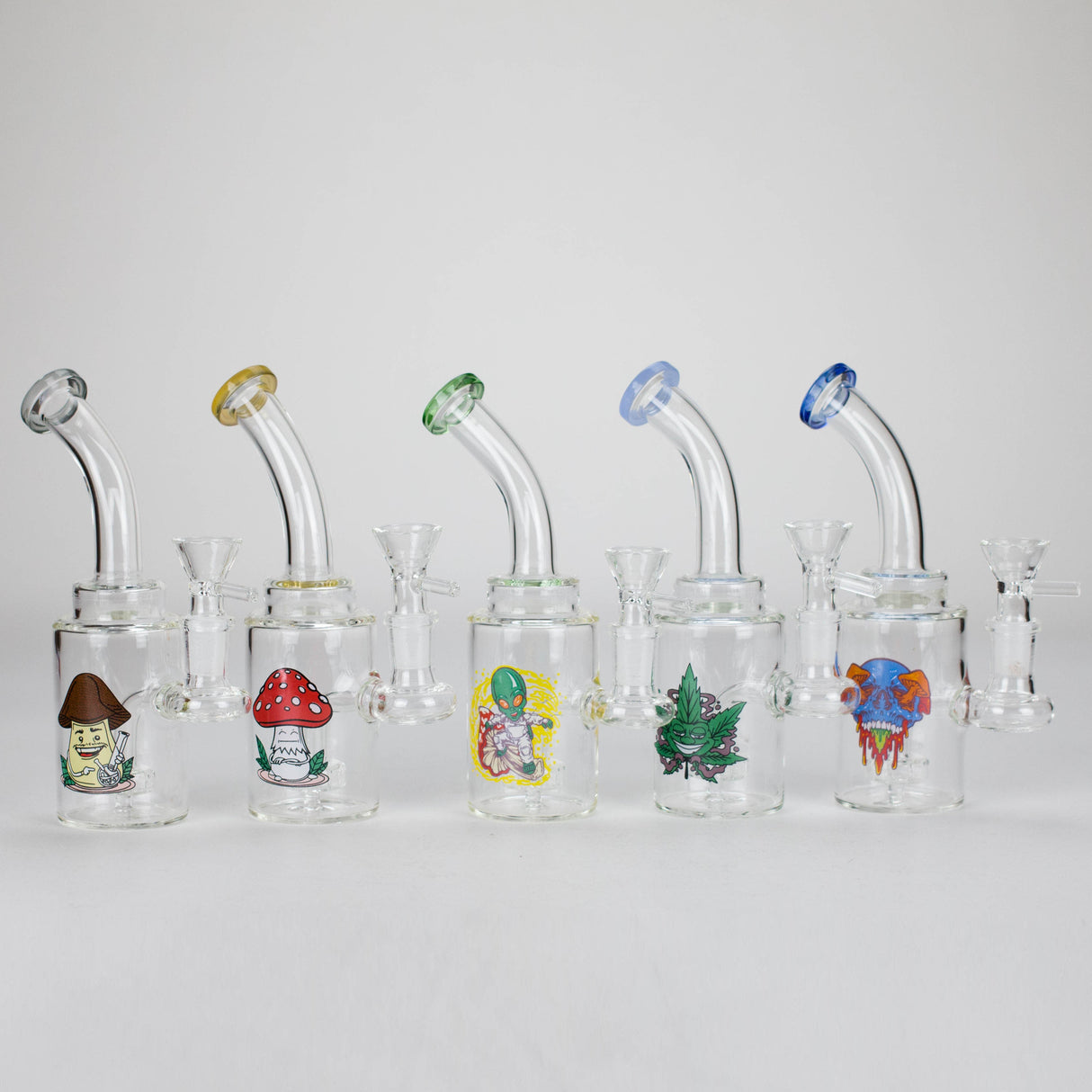 6.5" Bent Neck Cartoon Glass Bong with 14 mm Bowl