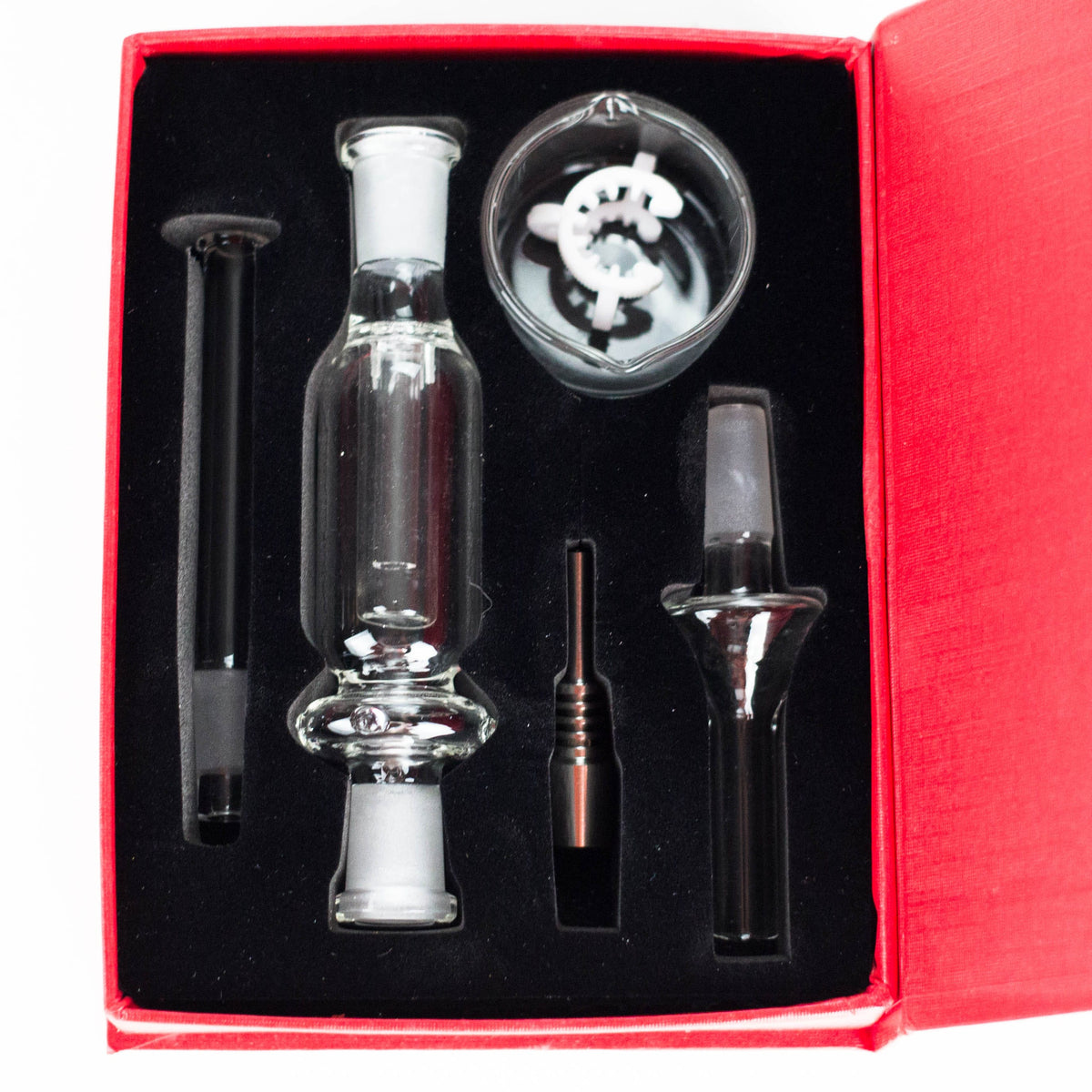 RMG WHOLESALE Nectar Collector Glass Nectar Collector Kit with Titanium Tip – Complete Set in Premium Red Box Glass Nectar Collector Kit with Titanium Tip – Complete Set in Premium Red Box