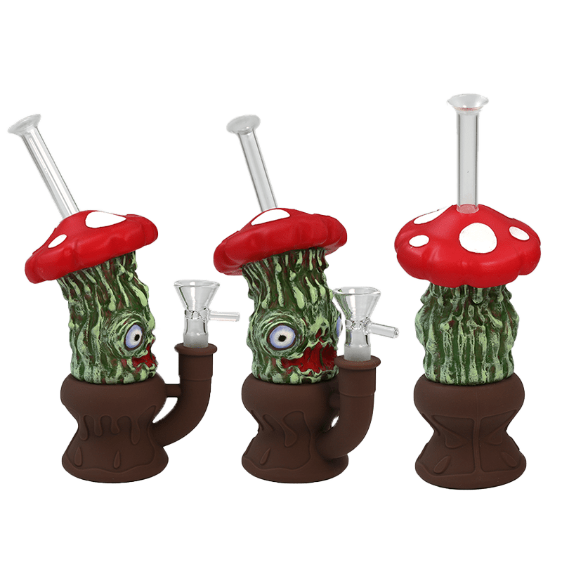 8" Enameled Mushroom Glass Bong