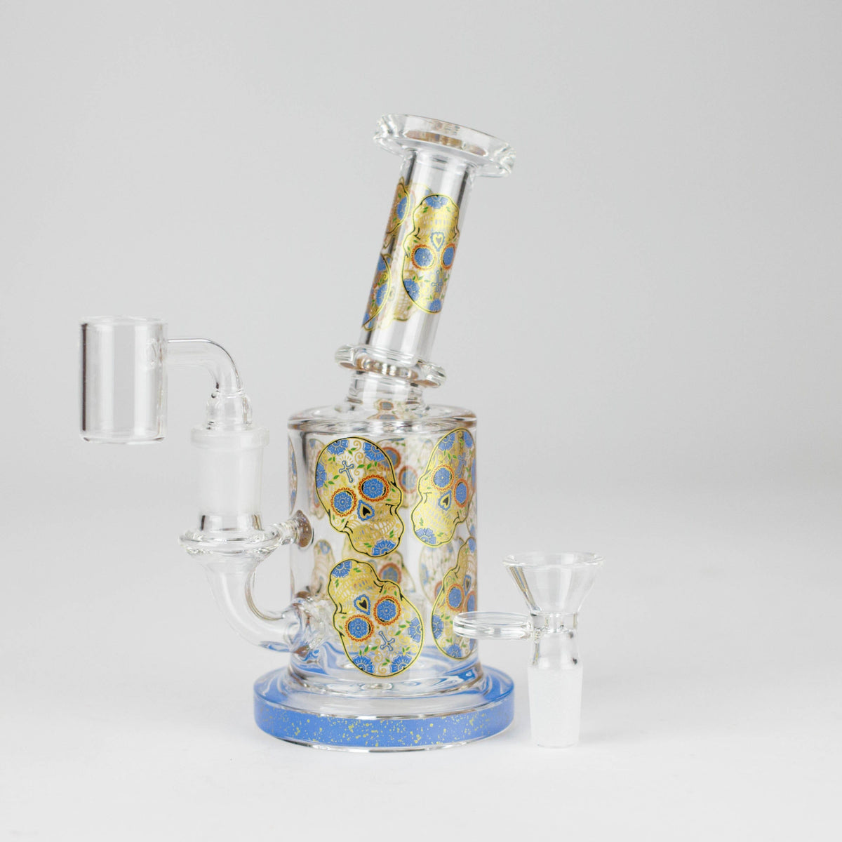 777 Smoke Dab Rig 7" 2-in-1 Sugar Skull Design Rig with Perc, Banger & Bowl Included Sugar Skull Mini Rig - 2-in-1 Perc Glass