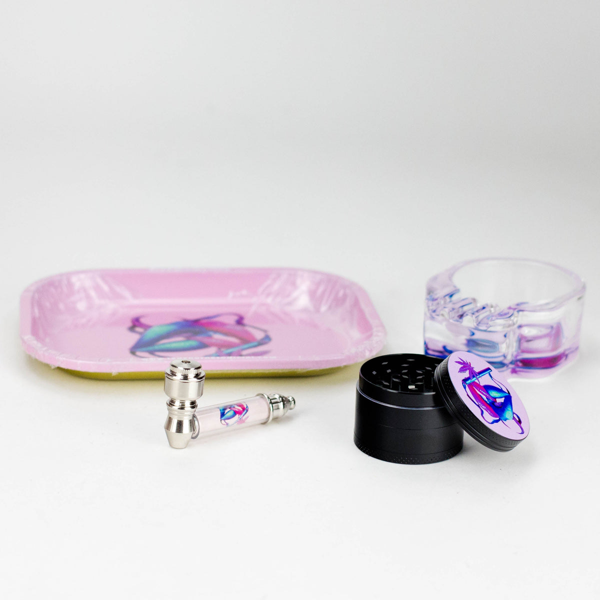 4-in-1 Metal Pipe Smoking Kit with Grinder, Ashtray & Tray