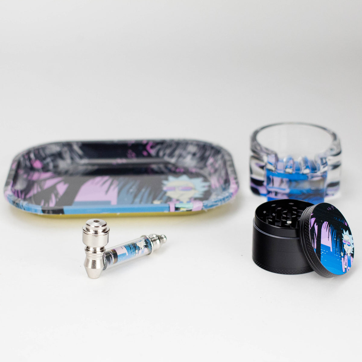 4-in-1 Metal Pipe Smoking Kit with Grinder, Ashtray & Tray