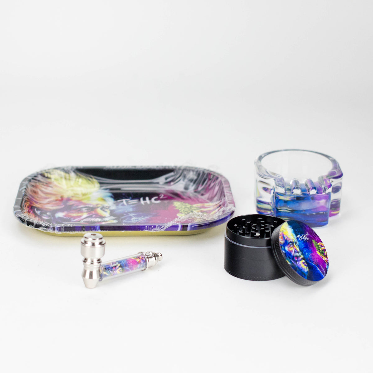4-in-1 Metal Pipe Smoking Kit with Grinder, Ashtray & Tray