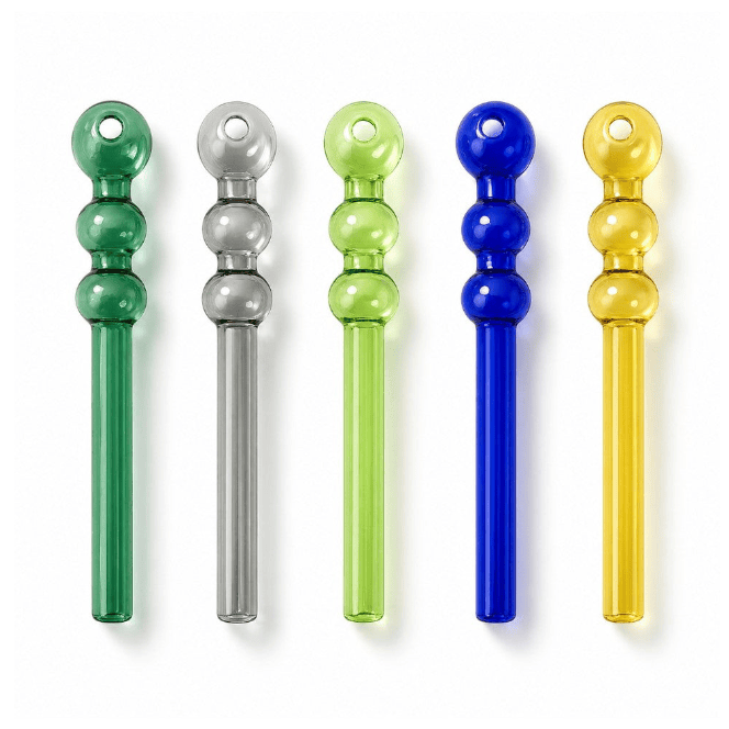 Super Supplys Inc Oil Burner Pipe 6.5-Inch Three Ball Glass Oil Burner Pipe 4-Pack Three Ball Oil Burner Pipe 4-Pack - 6.5-Inch Glass