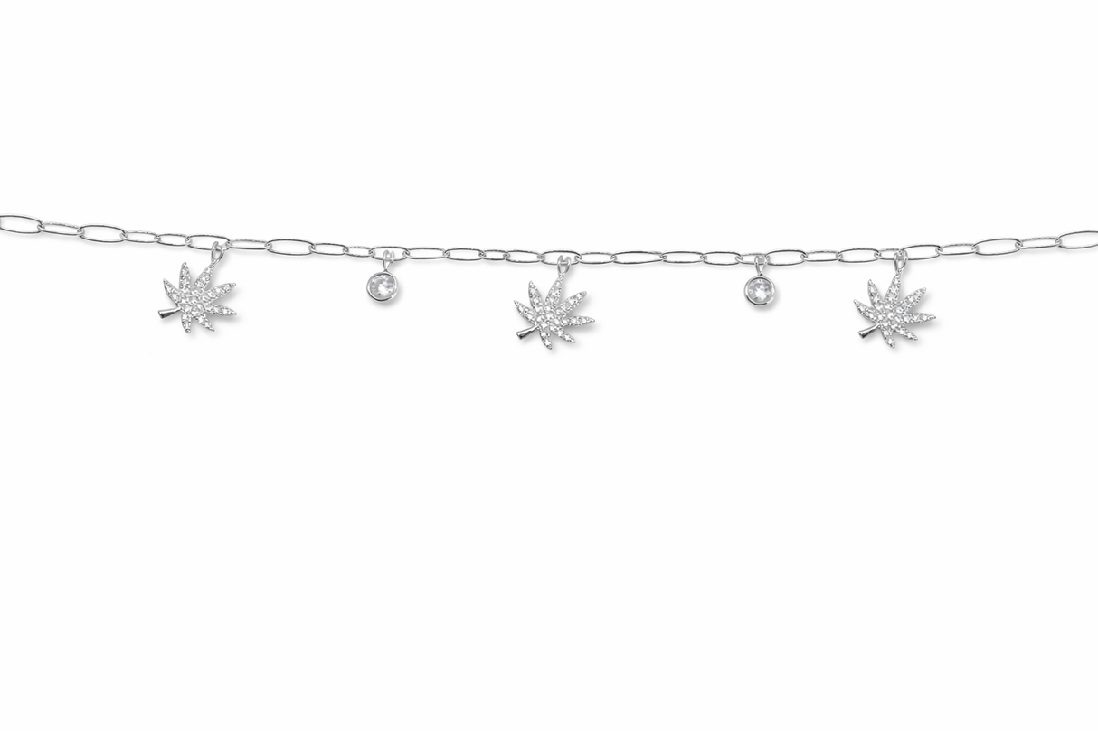 SILVER CANNABIS CHARMED BRACELET