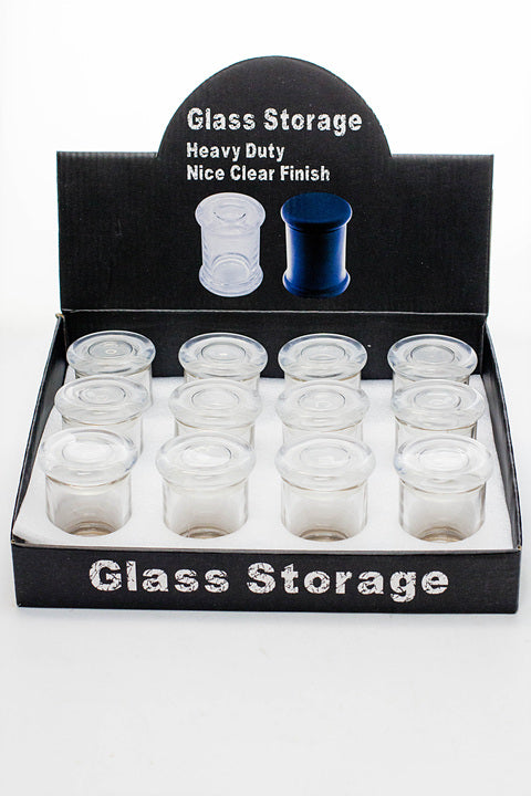 Heavy duty Glass stash 3 oz. Jars in a display case - 12 jars