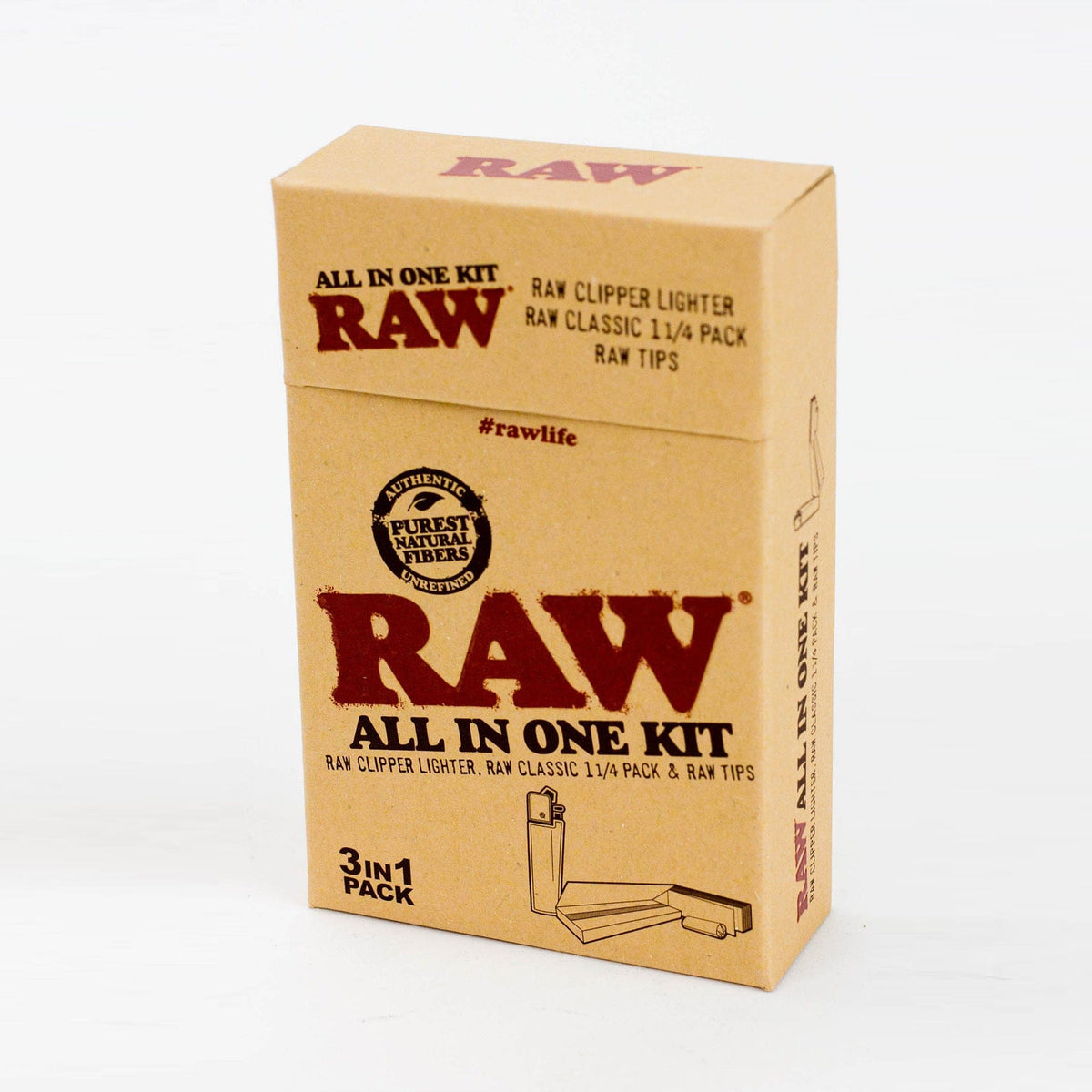 ONE Bundle RAW All-In-One Rolling Kit with Clipper Lighter RAW All-In-One Rolling Kit | Canada Option 2: RAW 1¼ Papers, Tips & Clipper Lighter Kit