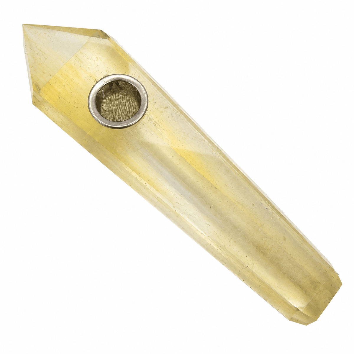Acid Secs Productions Inc. Quartz · Stone Pipe Acid Secs 4.25" Clear Quartz Crystal Pipe with Blue & Yellow Inclusions Acid Secs Clear Quartz Crystal Pipe | Canada