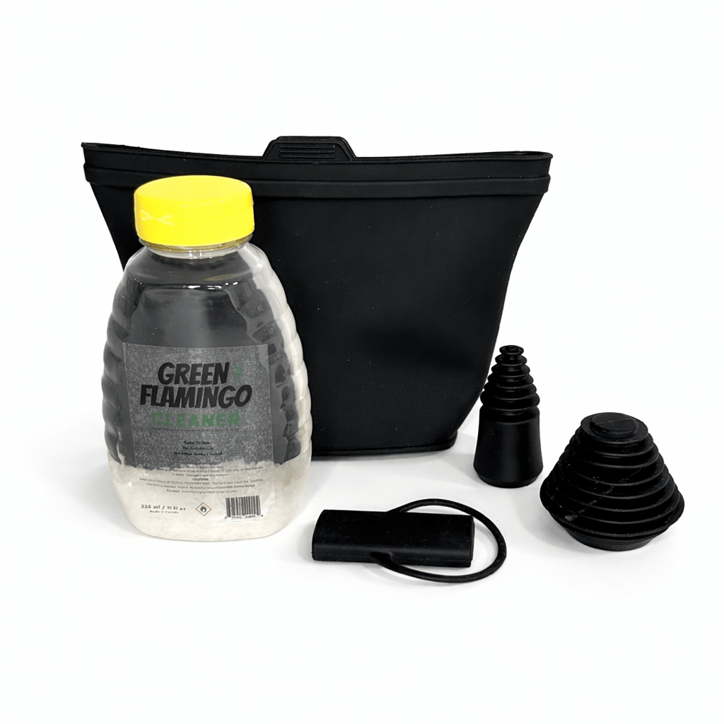 Green Flamingo Cleaning Plug · Cap Green Flamingo All-in-One Glass Bong Cleaning Kit Bong Cleaning Kit with Caps & Bag | Green Flamingo