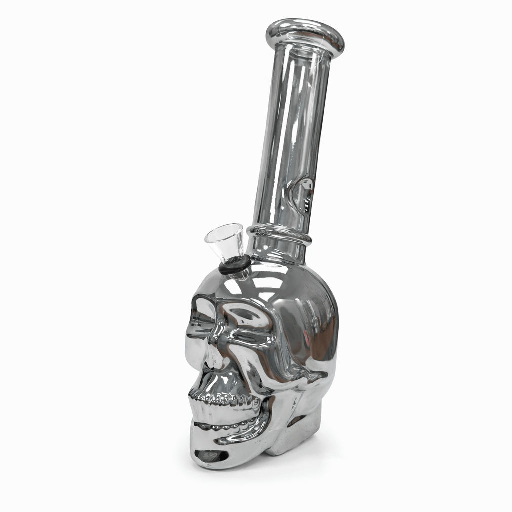 ONE Glass Bong 8" Skull Straight Tube Borosilicate Glass Bong 8" Metallic Skull Glass Bong | Canada Option 2: Skull Straight Tube Bong - 8" Borosilicate Glass