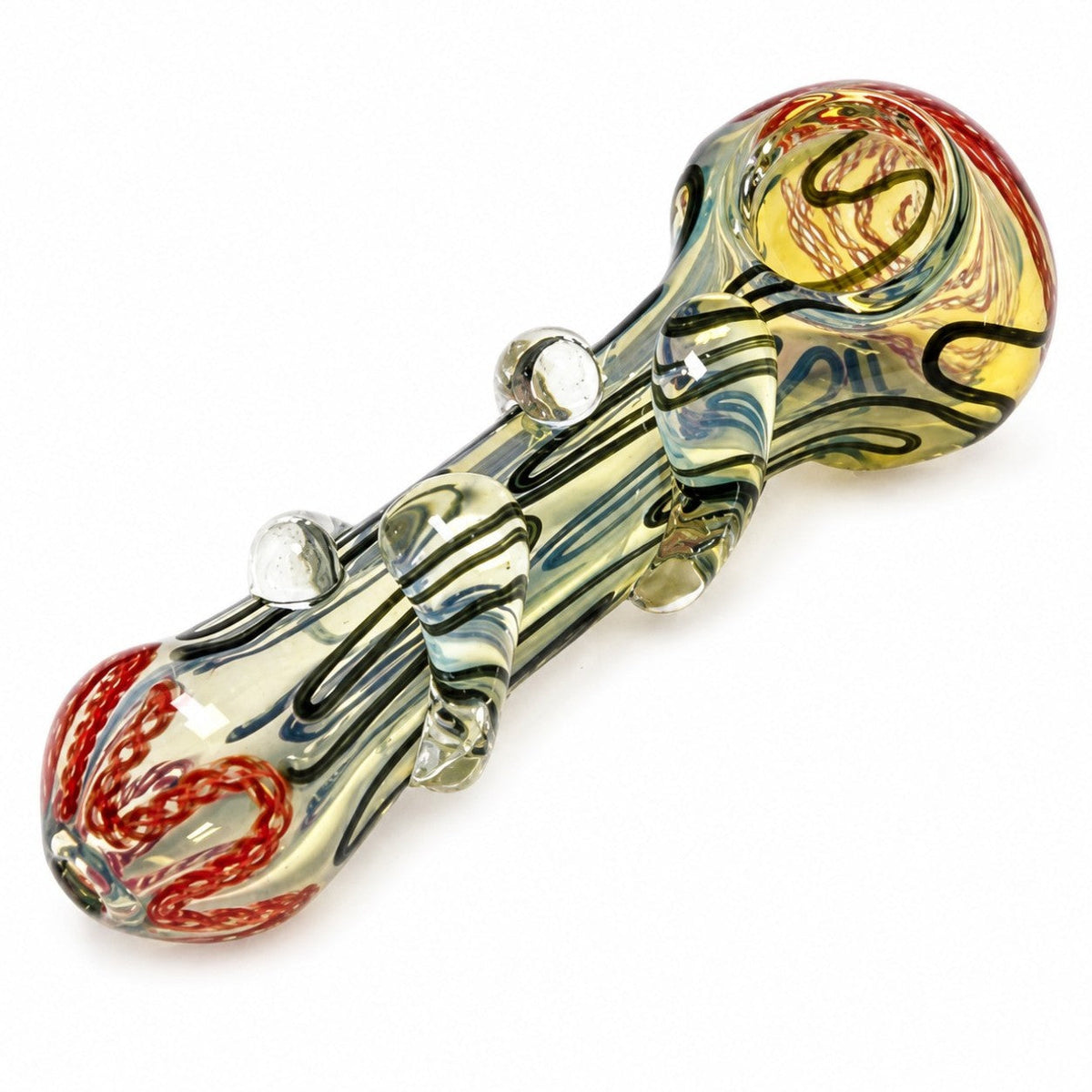 Pipe en verre de 10 cm avec décorations "Wig Wag" et accents en corne
