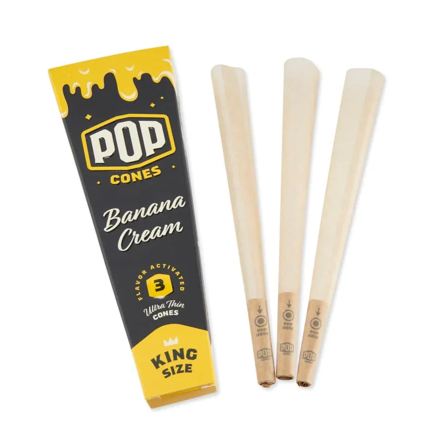 Pop Cones | Paquet de 3 cônes pré-roulés King Size avec embout aromatisé, présentoir de 24