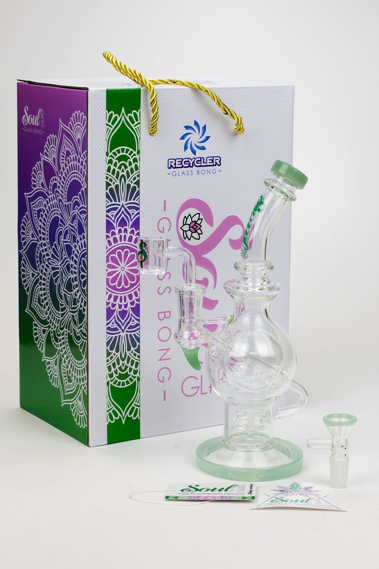 SOUL Glass 9.5" Double Sphere Recycler Bong – 2-in-1 Dab Rig
