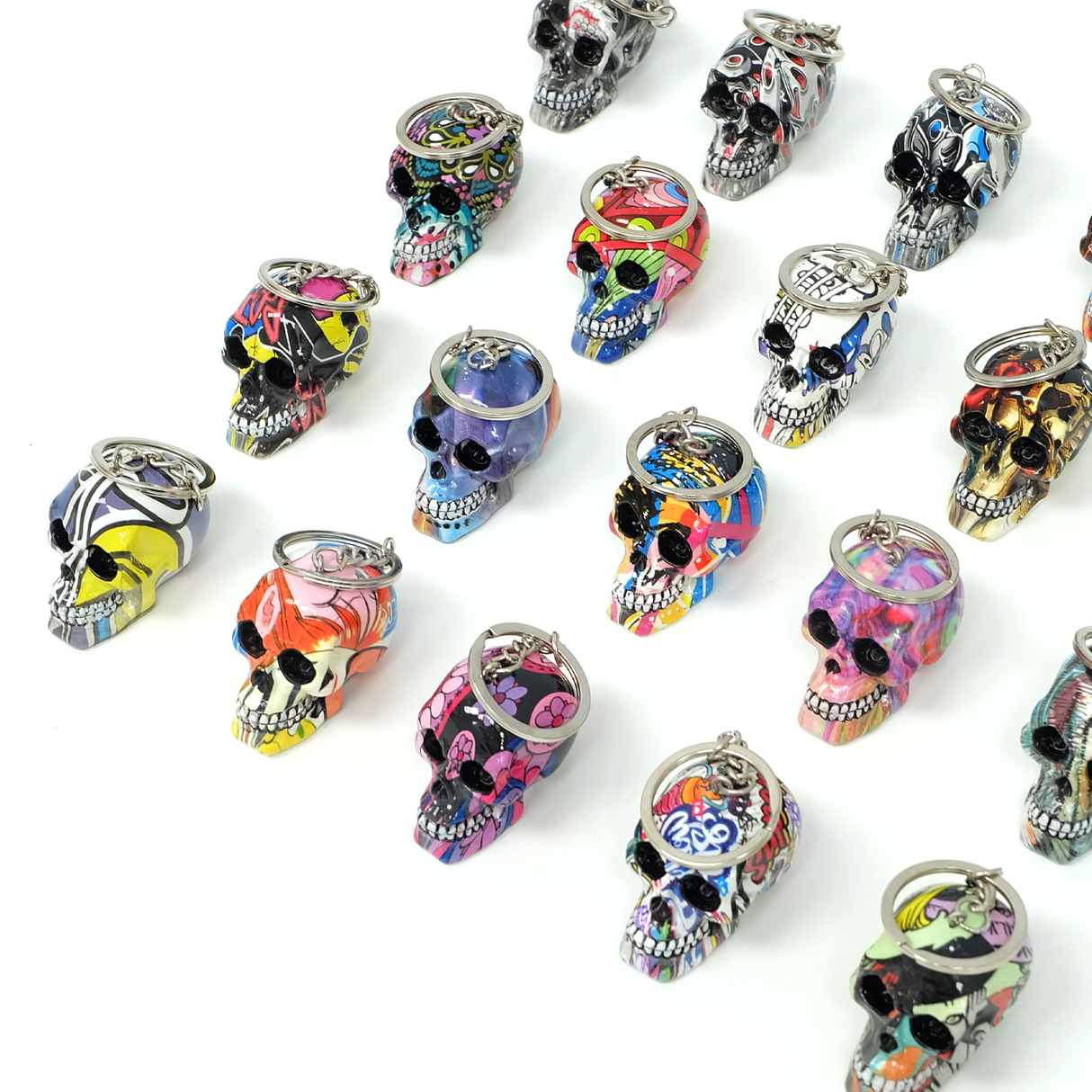 Resin Skull Keychain with Water Transfer Print