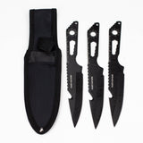 8" Three Piece  Hunt Down Black Throwing Knife Set With Fish Hook  [9569]