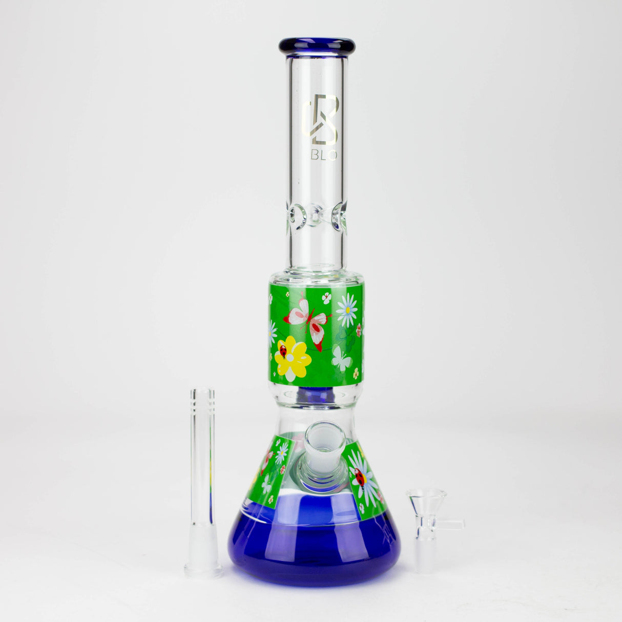 BLO 13" Flower Decal Percolator Glass Bong