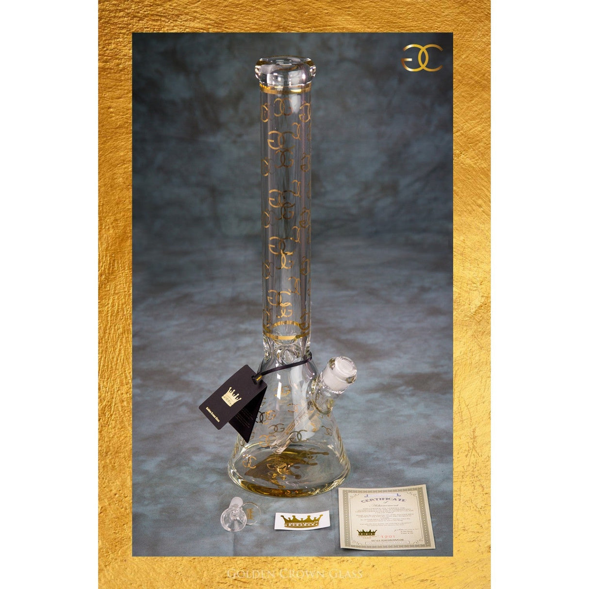 Smoke & Vape Distributor Glass Bong Golden Crown 18" 9 mm 24K Gold Emblem Water Pipe Golden Crown Thick Glass Bong 18" | Canada