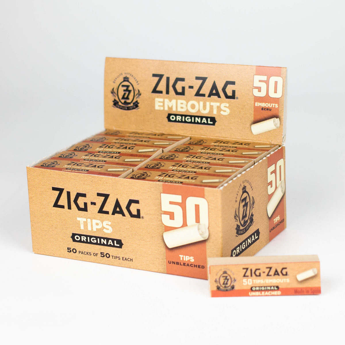 Zig-Zag Unbleached Original Rolling Tips - Boîte de 50